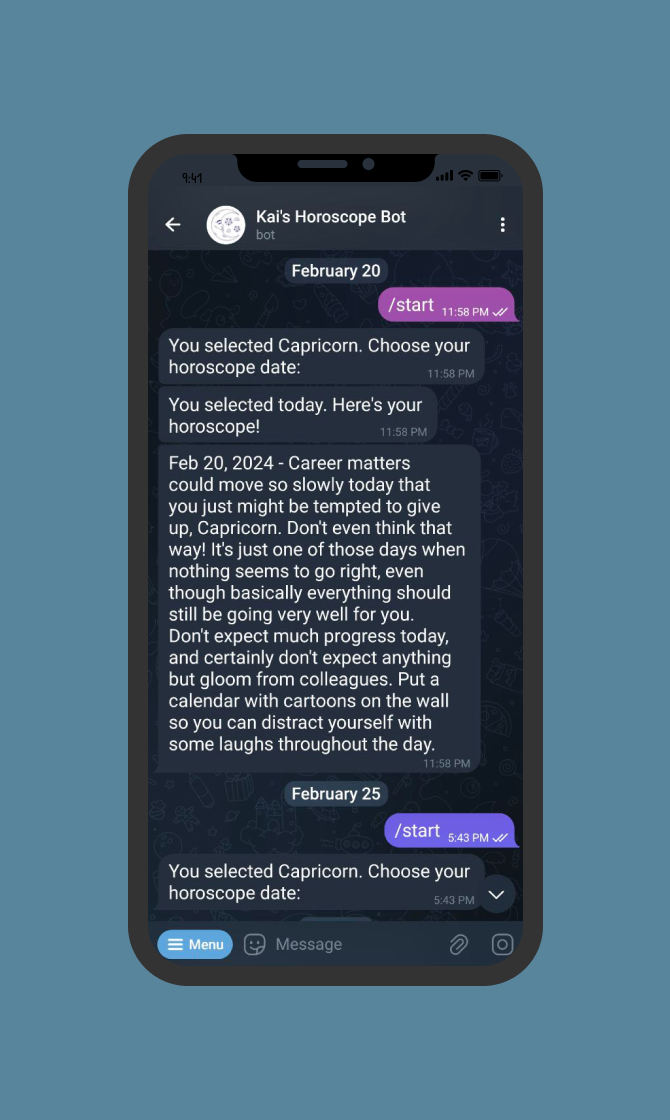 Screenshot of telegram bot