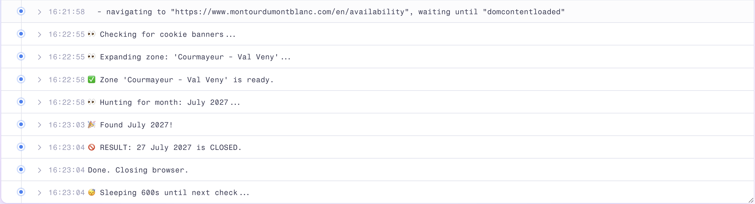 Snippet of automated commits